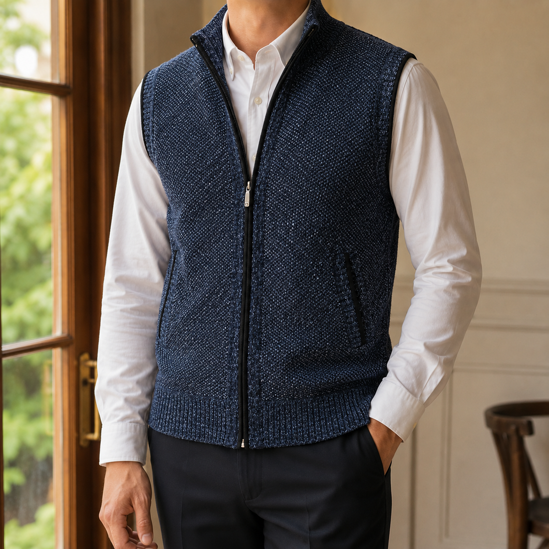 Caleb Sleeveless Knit Jacket - Blue