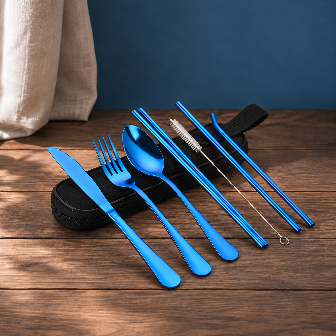 Caleb Travel Cutlery Set - Blue