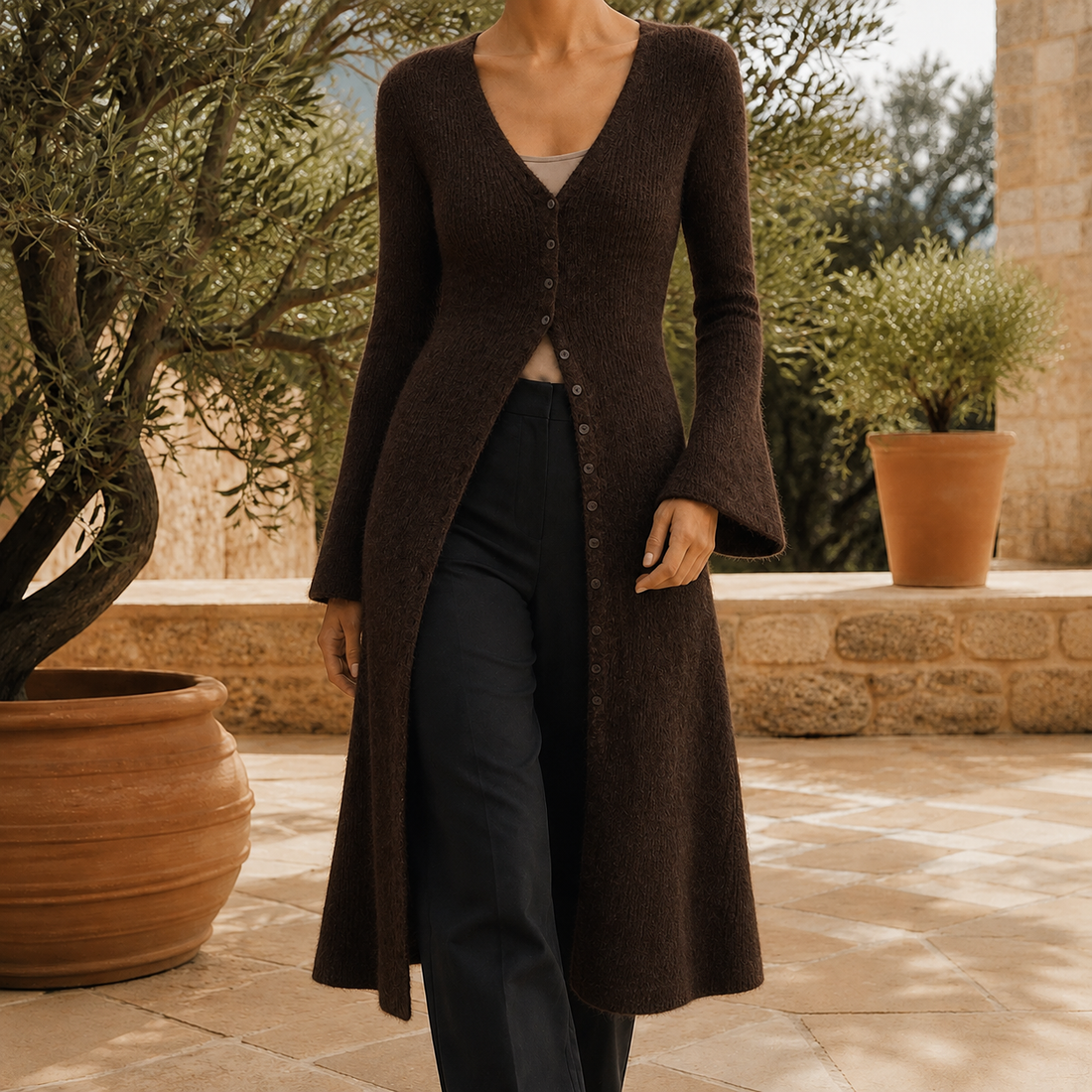 Alba-Faye V Neck Sweater - Dark Brown