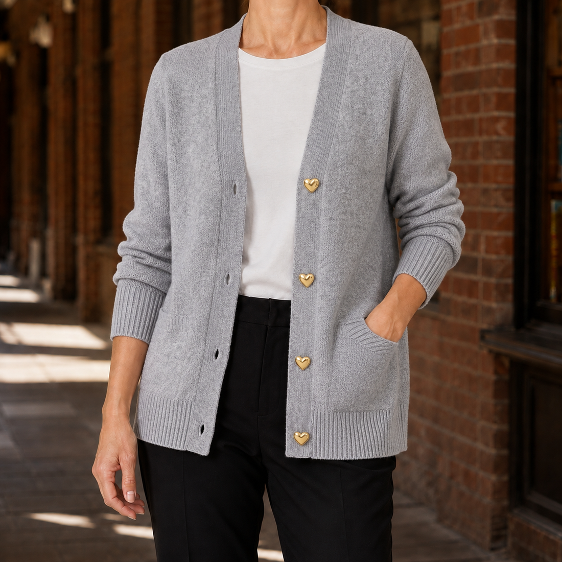 Liliana V Neck Sweater - Gray