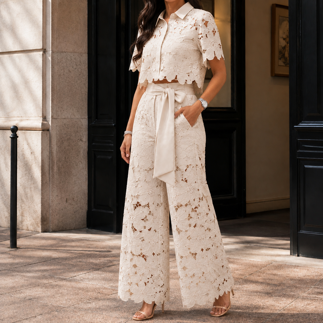 Willa Wide-Leg Set - Cream Beige