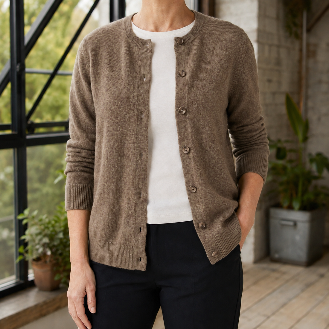 Annabel-Jane Buttoned Cardigan - Brown