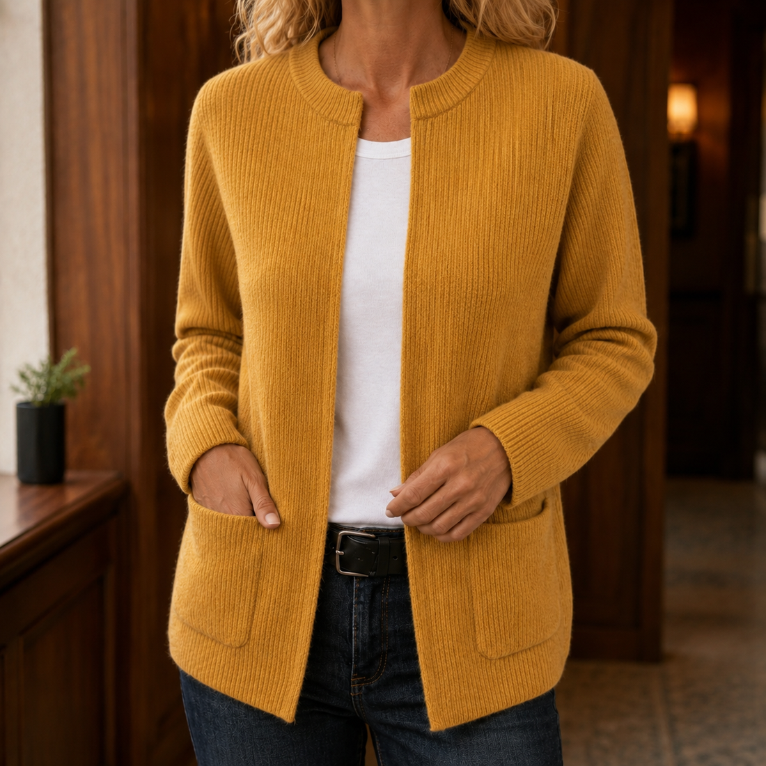 Livia-Grace Ribbed Cardigan - Yellow