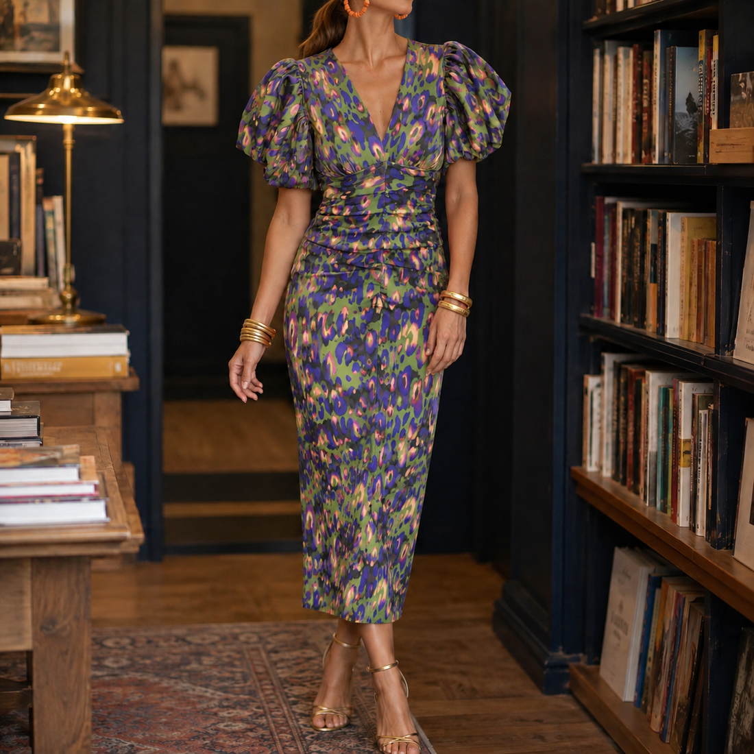 Greta-Mae V-Neck Dress - Purple/green