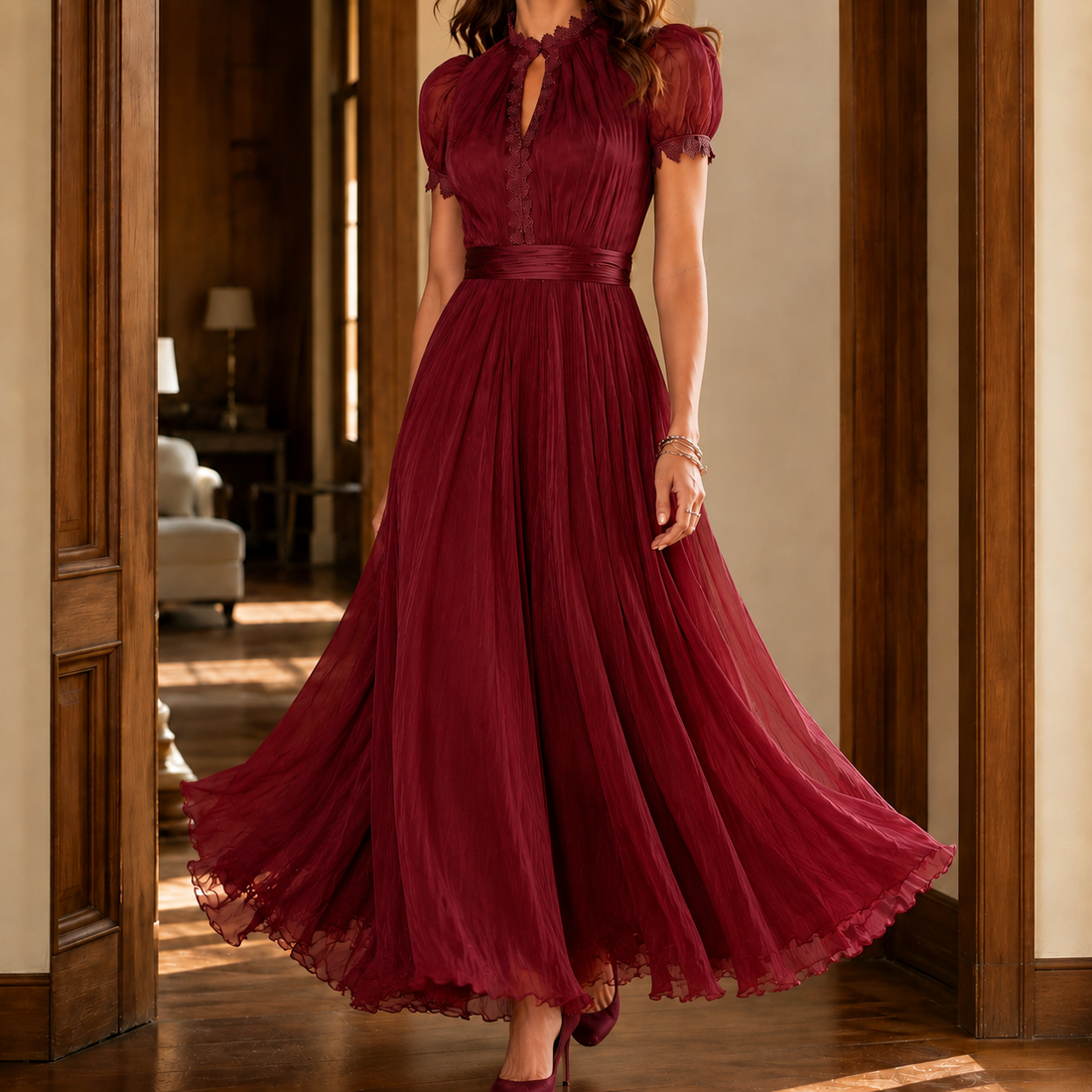 Theodora-Mae Keyhole Maxi Dress - Red
