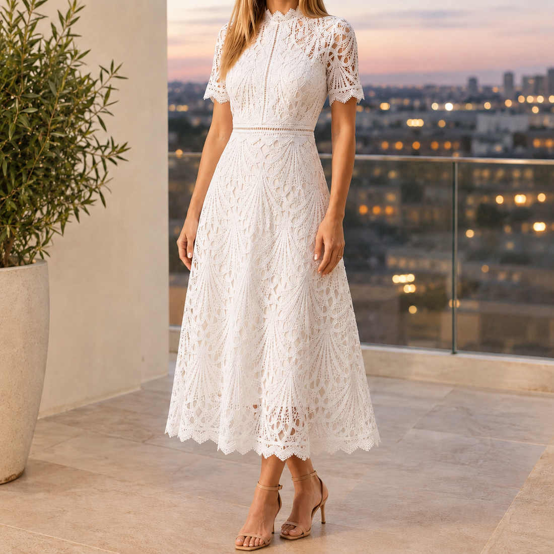 Yara-Louise Lace Midi Dress - White
