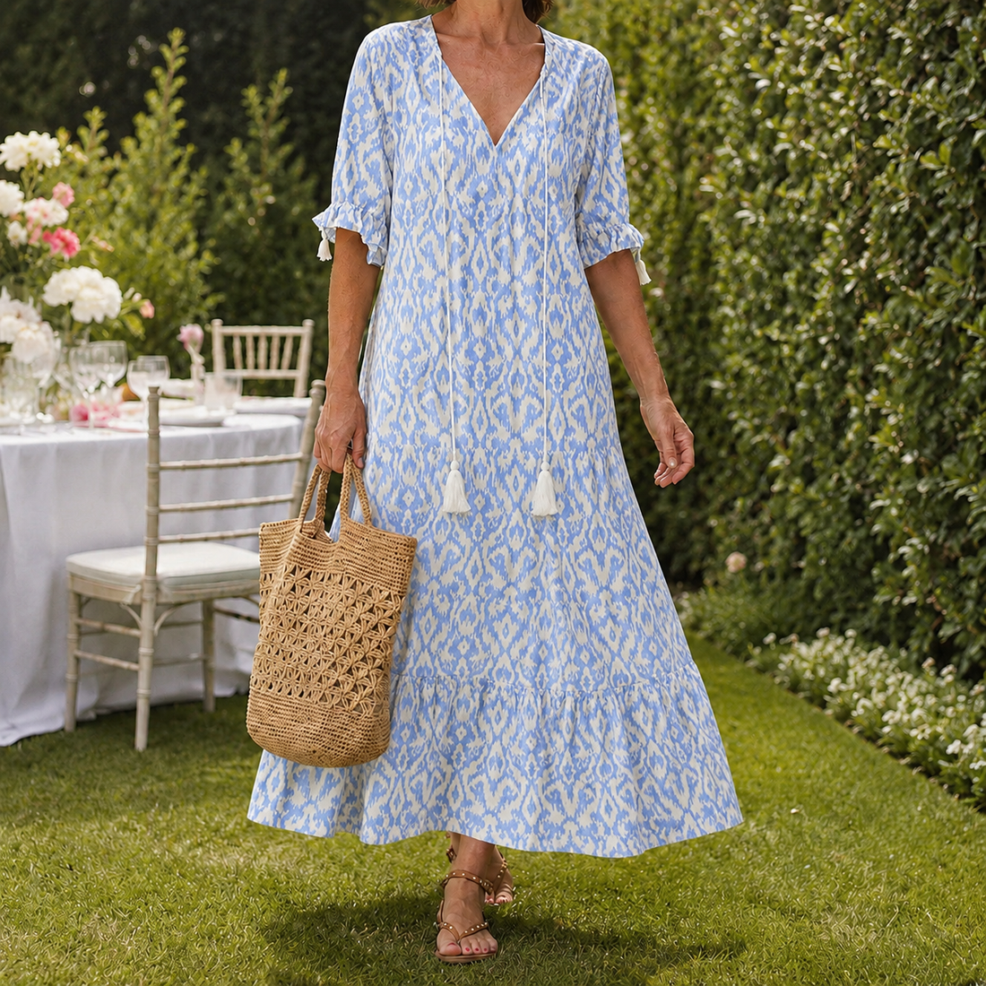 Ada Ikat Maxi Dress - Light Blue