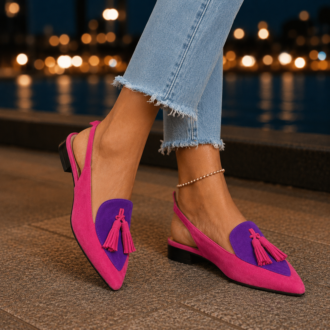 Caruso Tassel Slingbacks - Pink & Purple