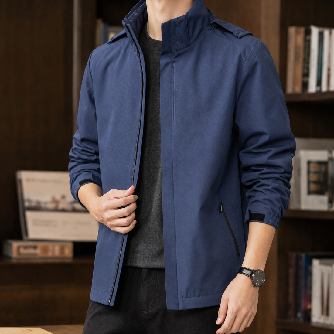 Erasmus Stand Collar Jacket - Men's Model-dark Blue