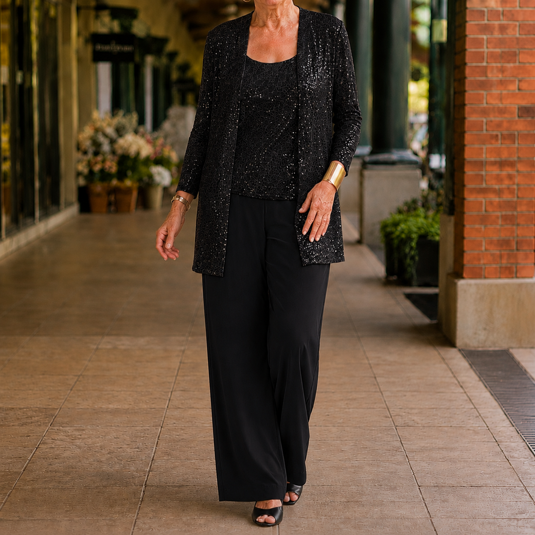 Elowen-Belle Sequined Pant Set - Black