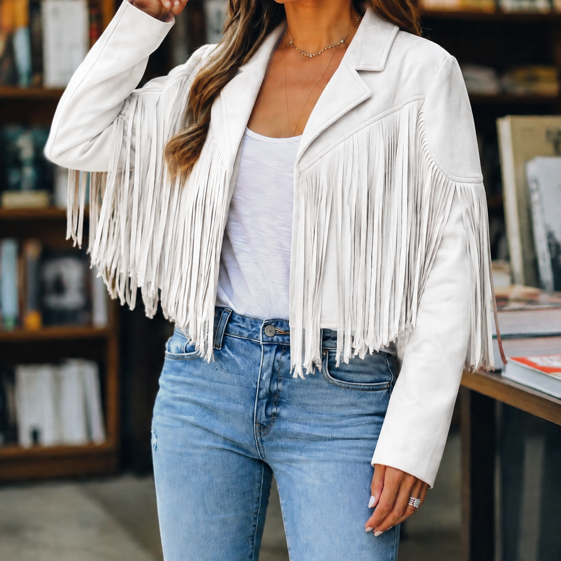 Giselle-Grace Fringe Jacket - White
