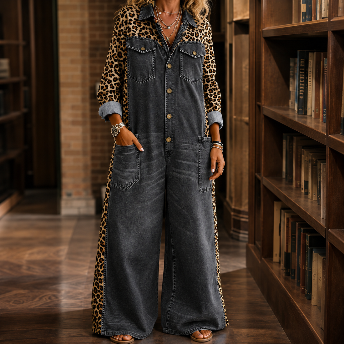 Valeria-Kate Leopard Jumpsuit - Black