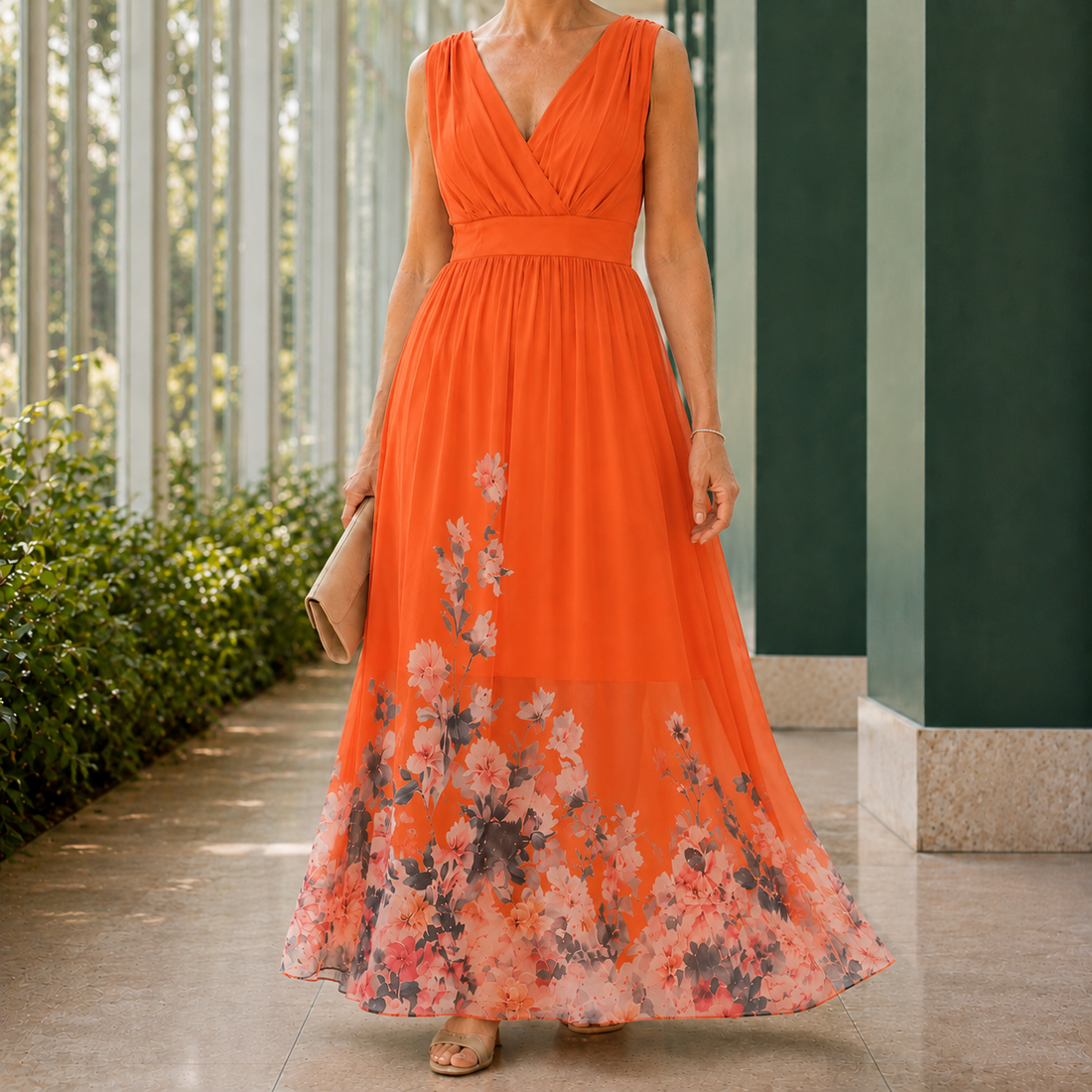 Fleur-Faye Floral Maxi Dress - Orange