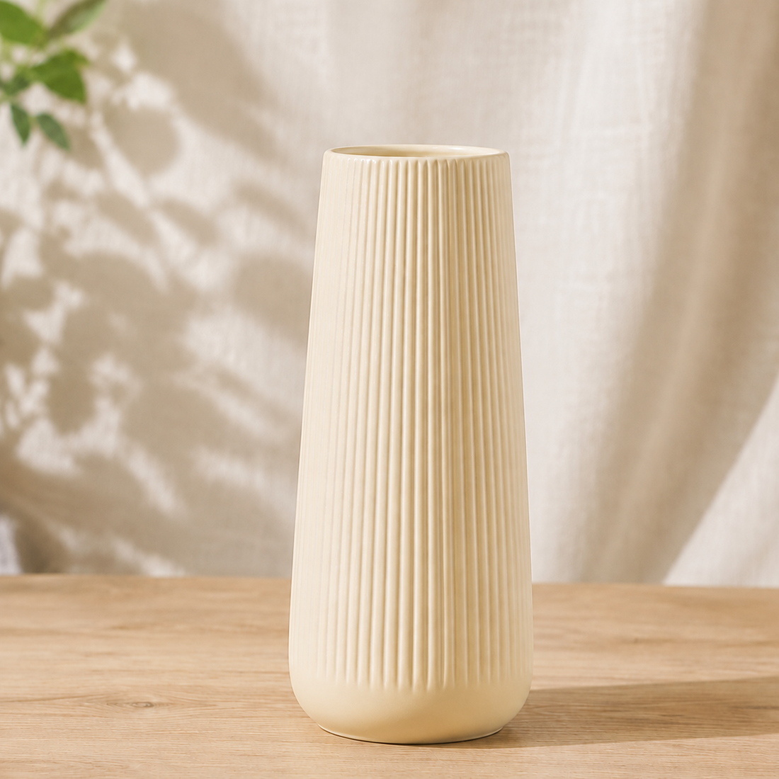 Amberley Ribbed Ceramic Vase - Cream Yellow