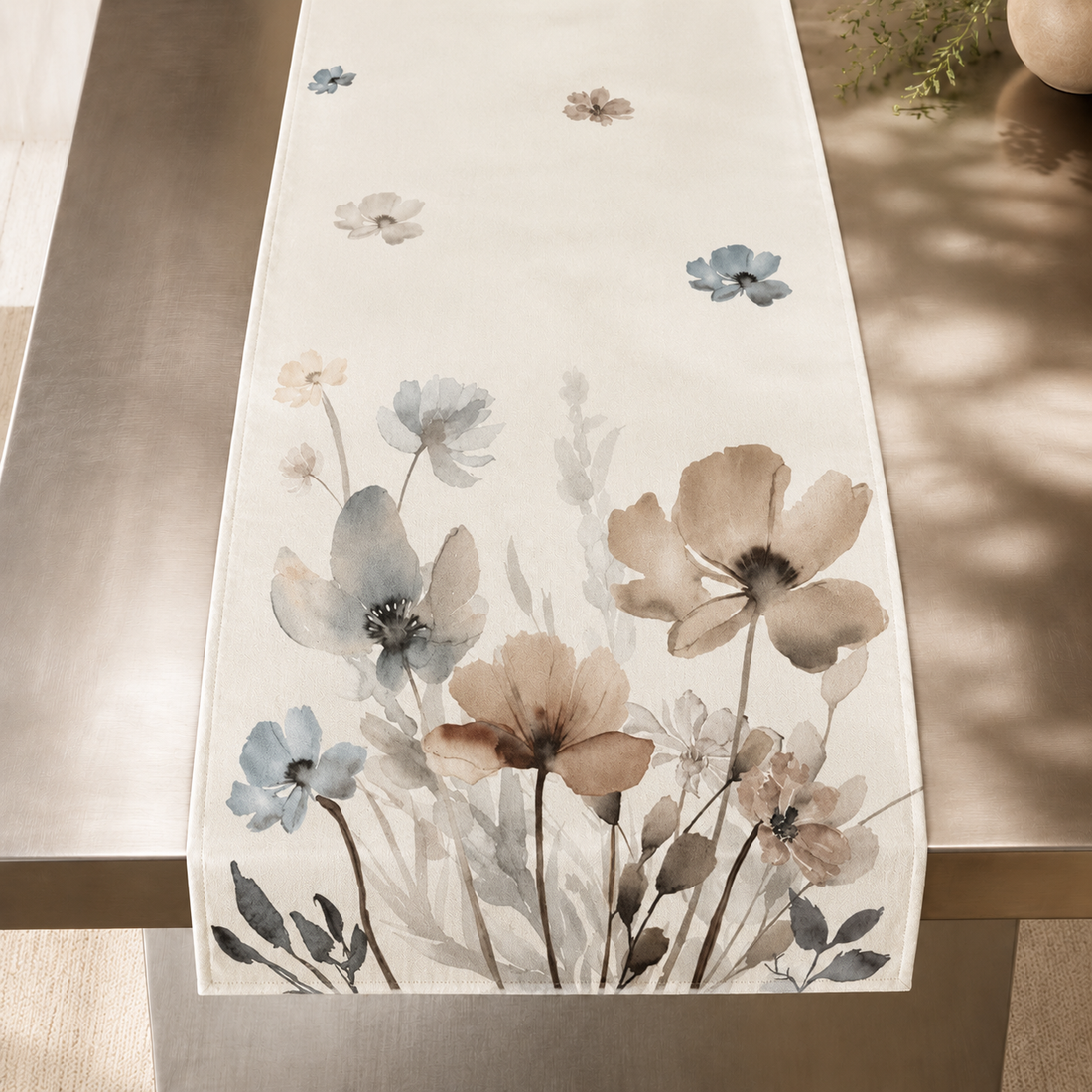 Taormina Botanical Table Runner - Taupe Watercolor Floral
