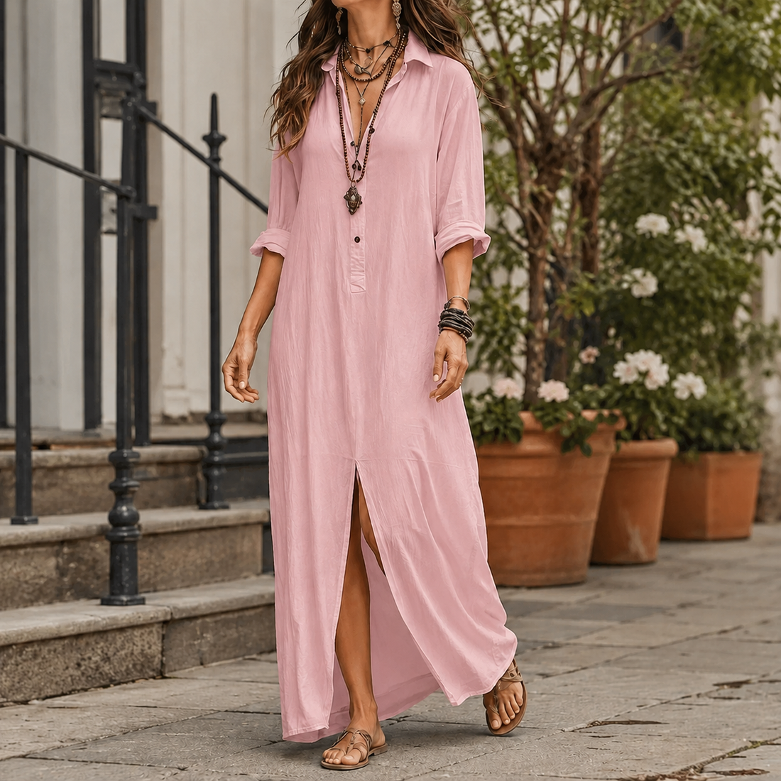 Marcella Maxi Shirt Dress - Pink