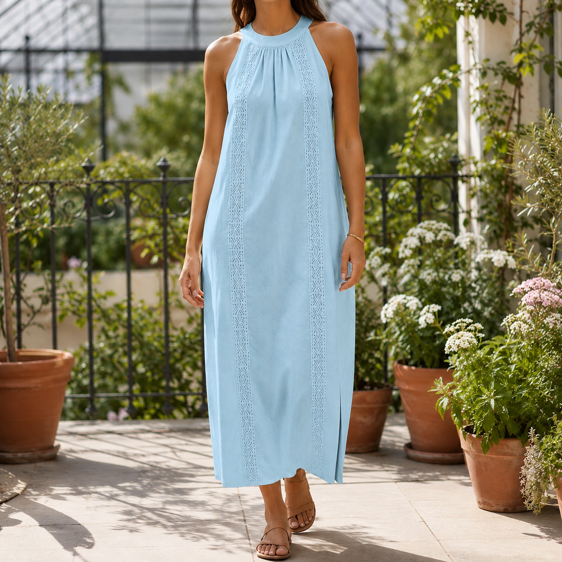 Priscilla Lace Midi Dress - Light Blue