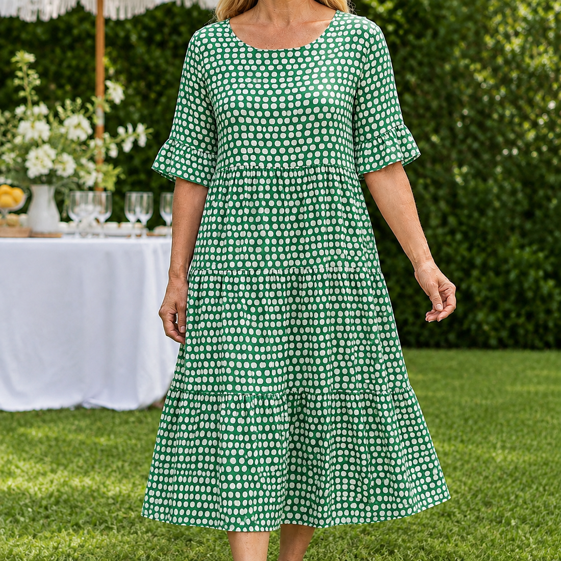 Hazel Tiered Midi Dress - Green