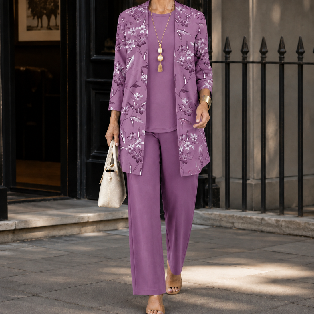 Ingrid-Belle Printed Pants Set - Purple