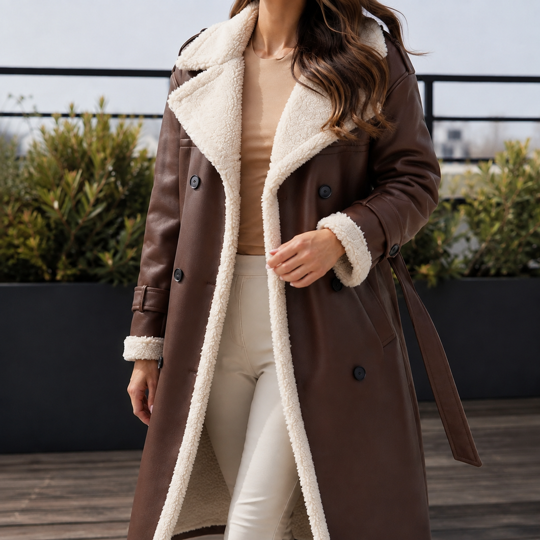 Soledad-Louise Contrast Trim Coat - Brown