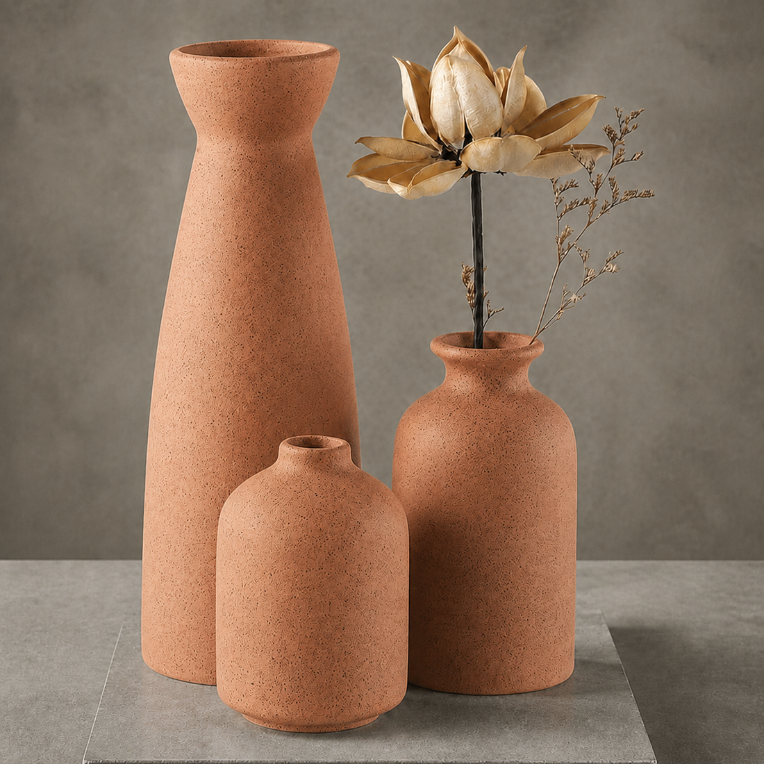 Quarry Textured Vase Set - Terracotta Brown