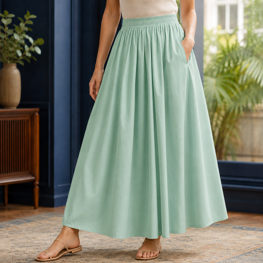 Carlotta Gathered Maxi Skirt - Green