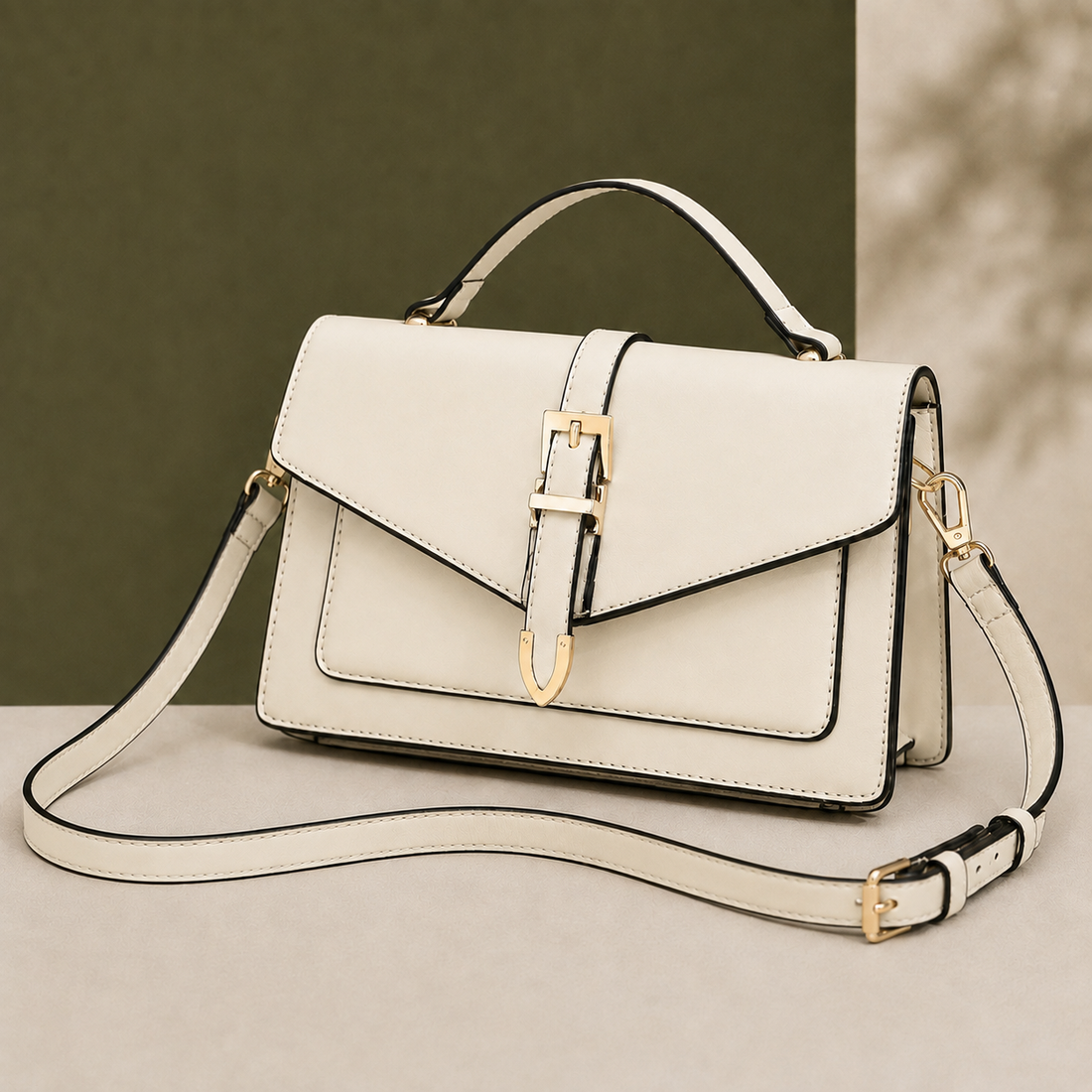 Savoia Buckle Satchel - Valkoinen
