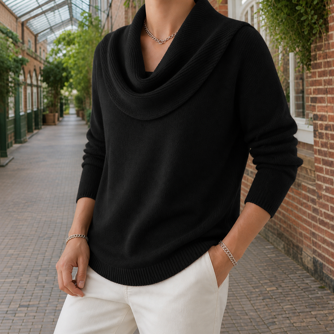 Alec Cowl Neck Sweater - Black