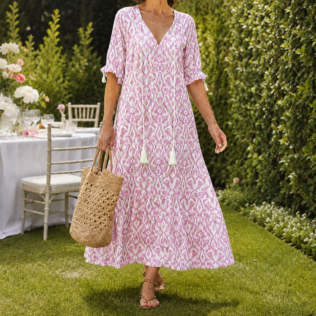 Ada Ikat Maxi Dress - Pink
