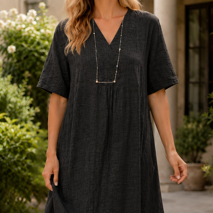 Anouk-Kate Crinkle Midi Dress - Black