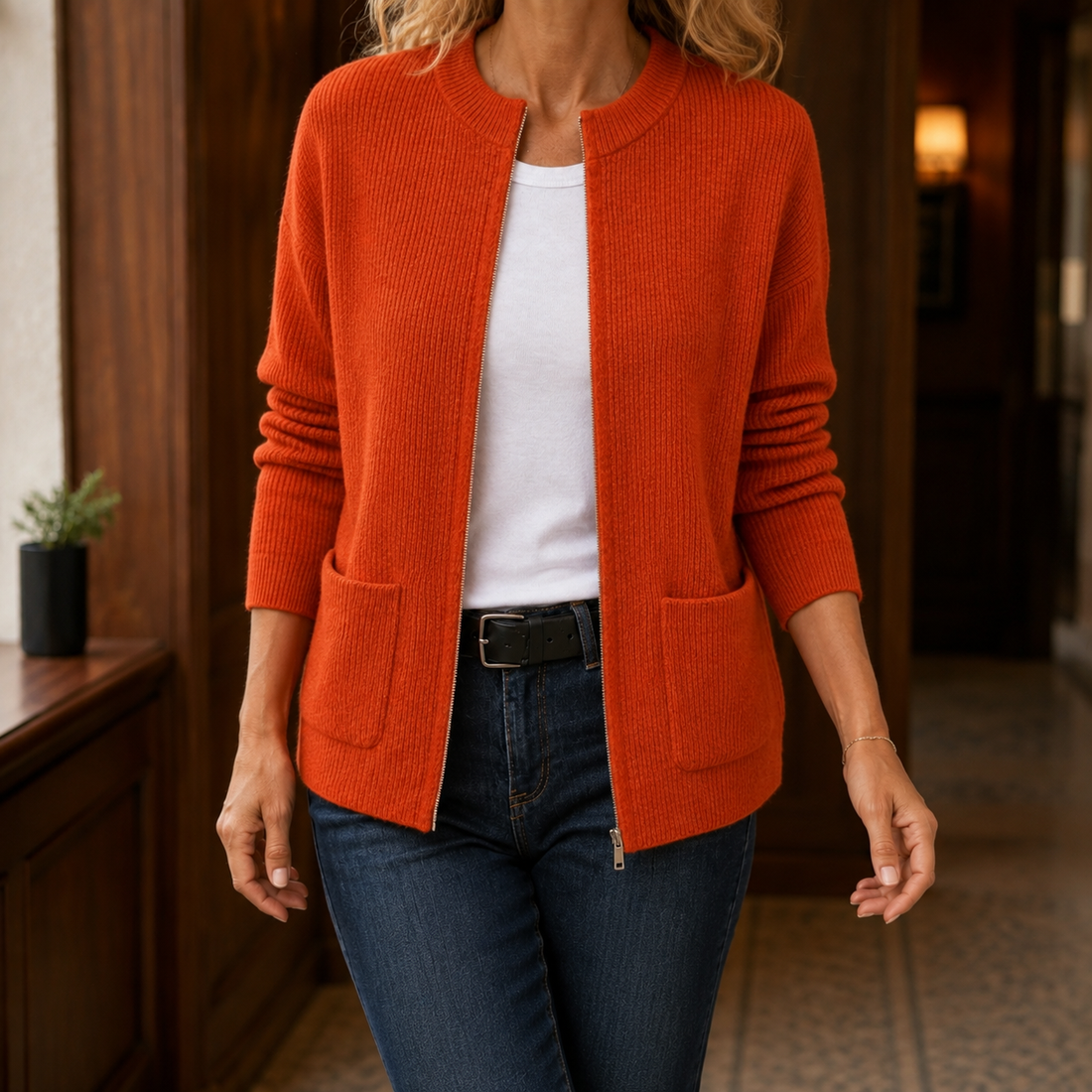 Livia-Grace Ribbed Cardigan - Orange
