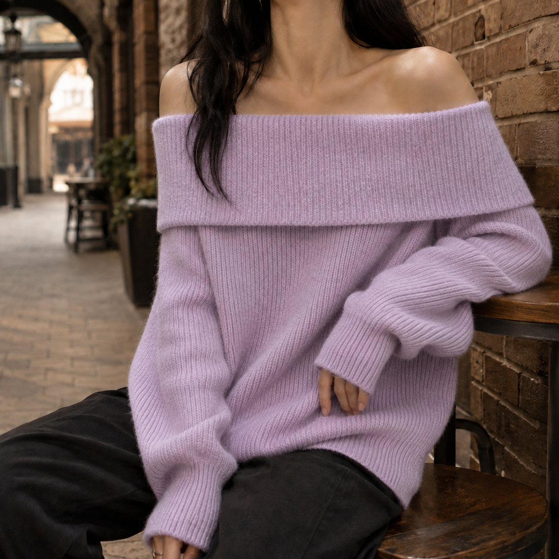 Tiphaine Off-Shoulder Sweater - Purple