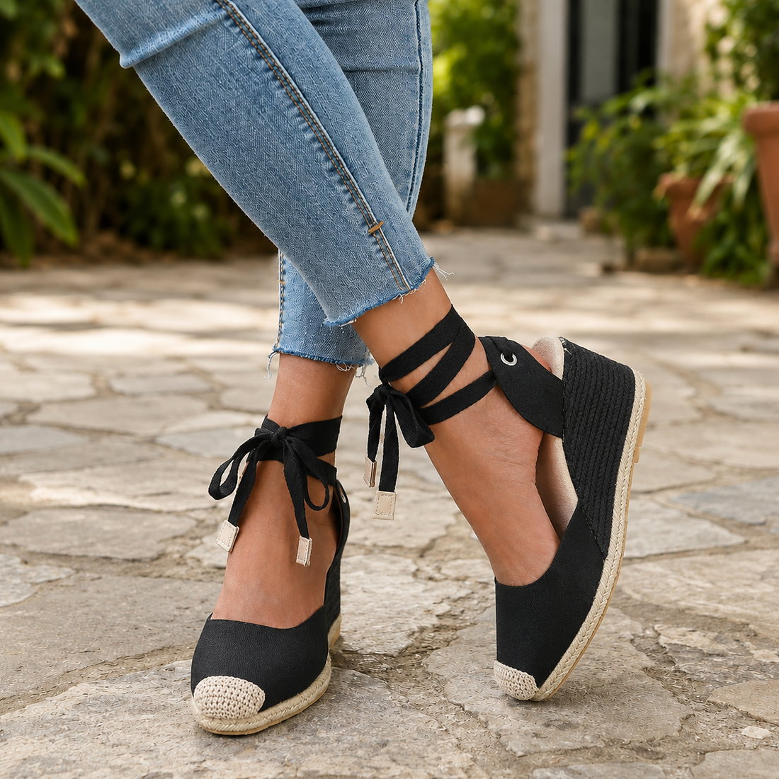 Cardini Lace-Up Wedges - Black