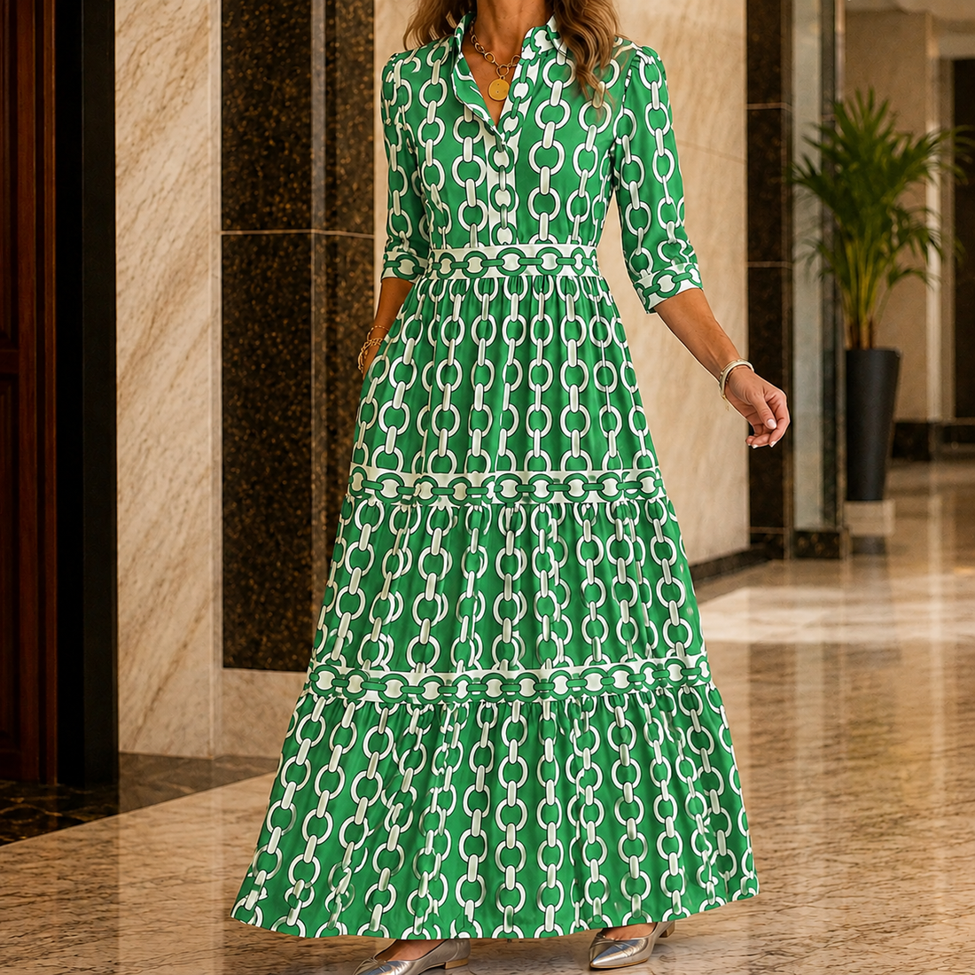 Bianca Tiered Maxi Dress - Green