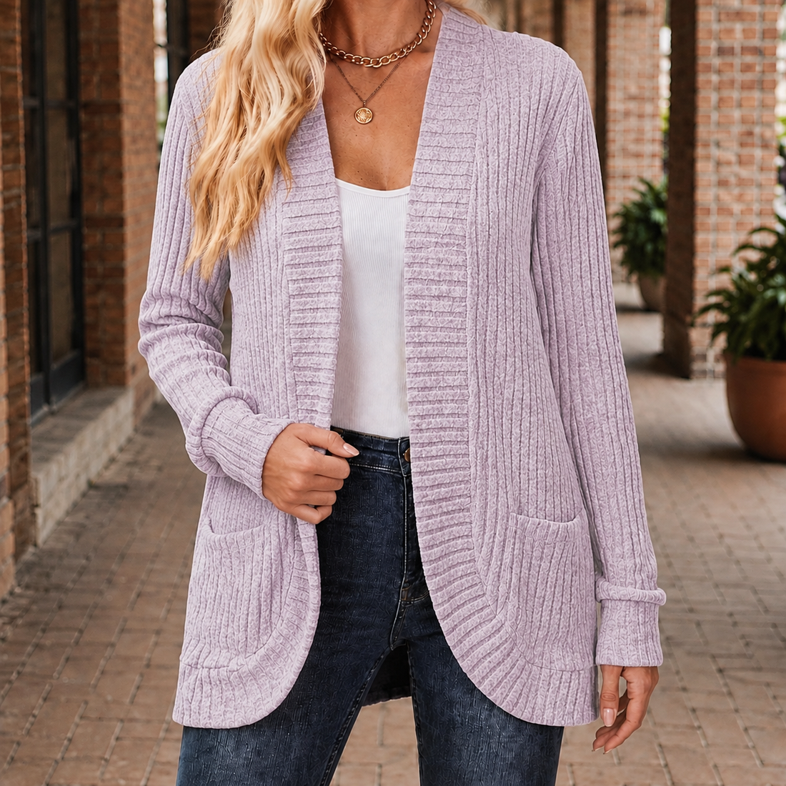 Grace-Kate Ribbed Cardigan - Light Purple