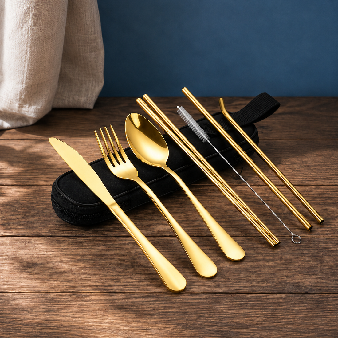 Caleb Travel Cutlery Set - Gold