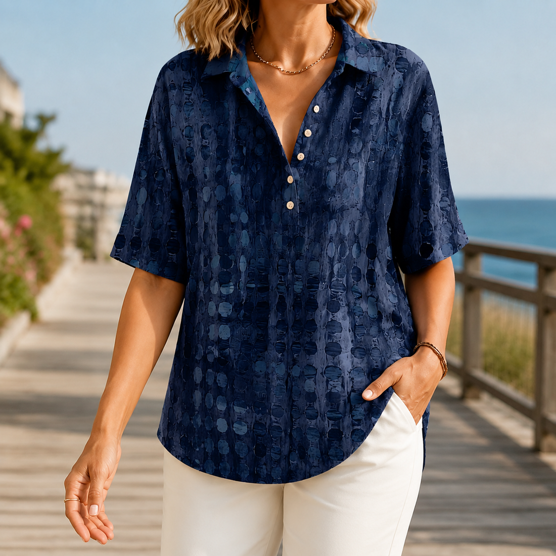 Elara-Lane Relaxed Top - Navy Blue