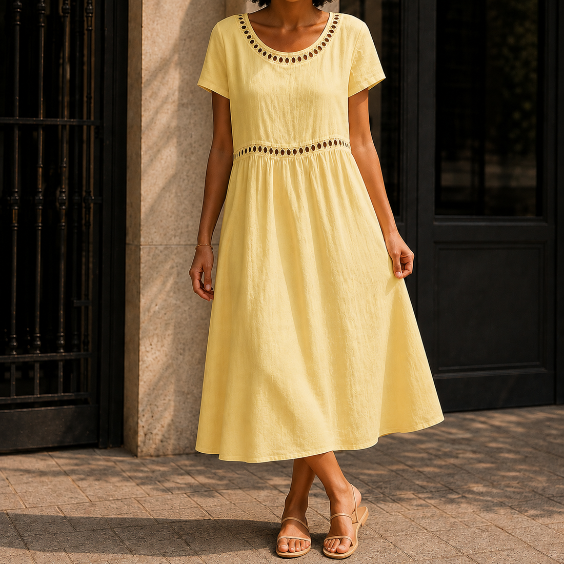 Valentina-Claire Empire Dress - Yellow