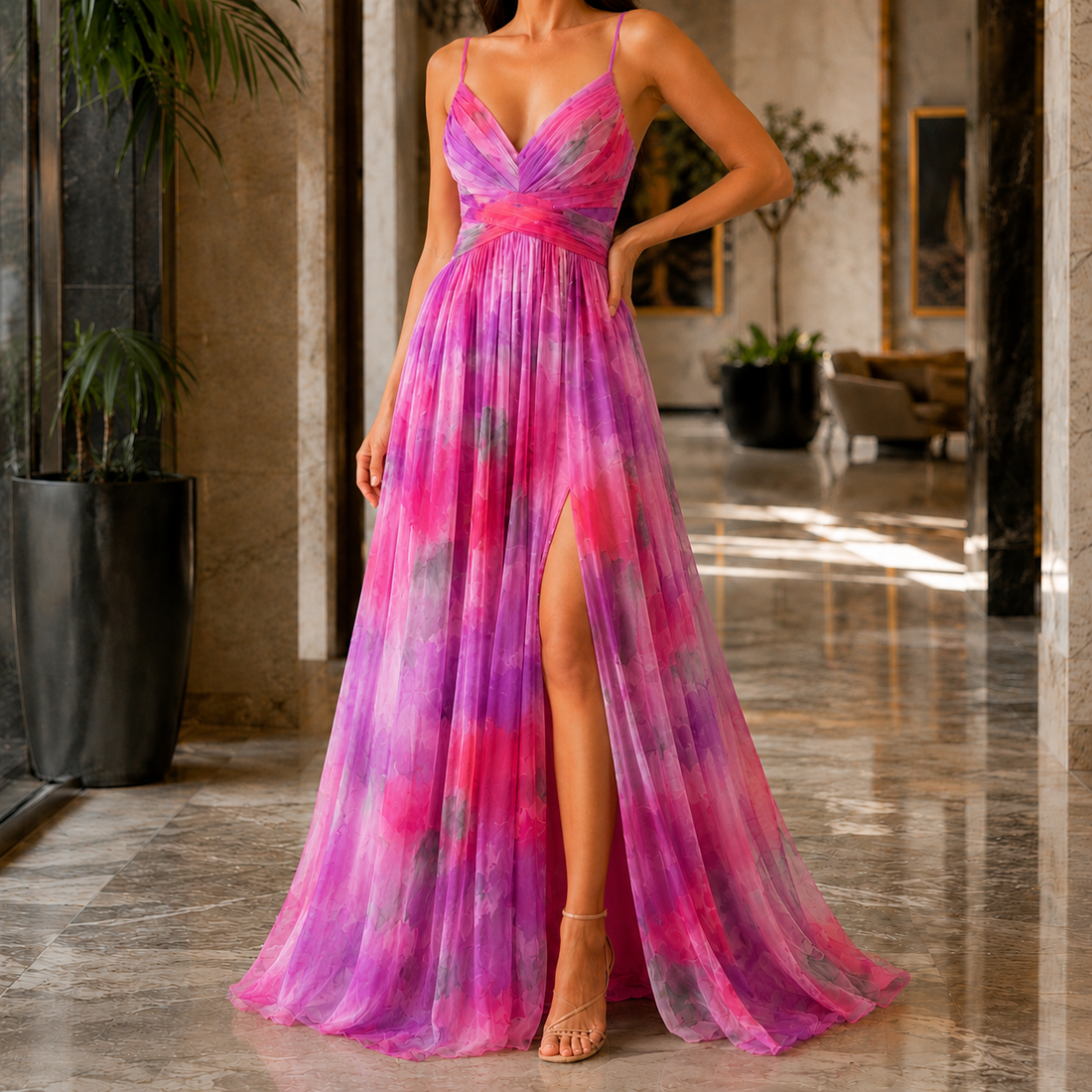 Mina Watercolor Maxi Dress - Pink