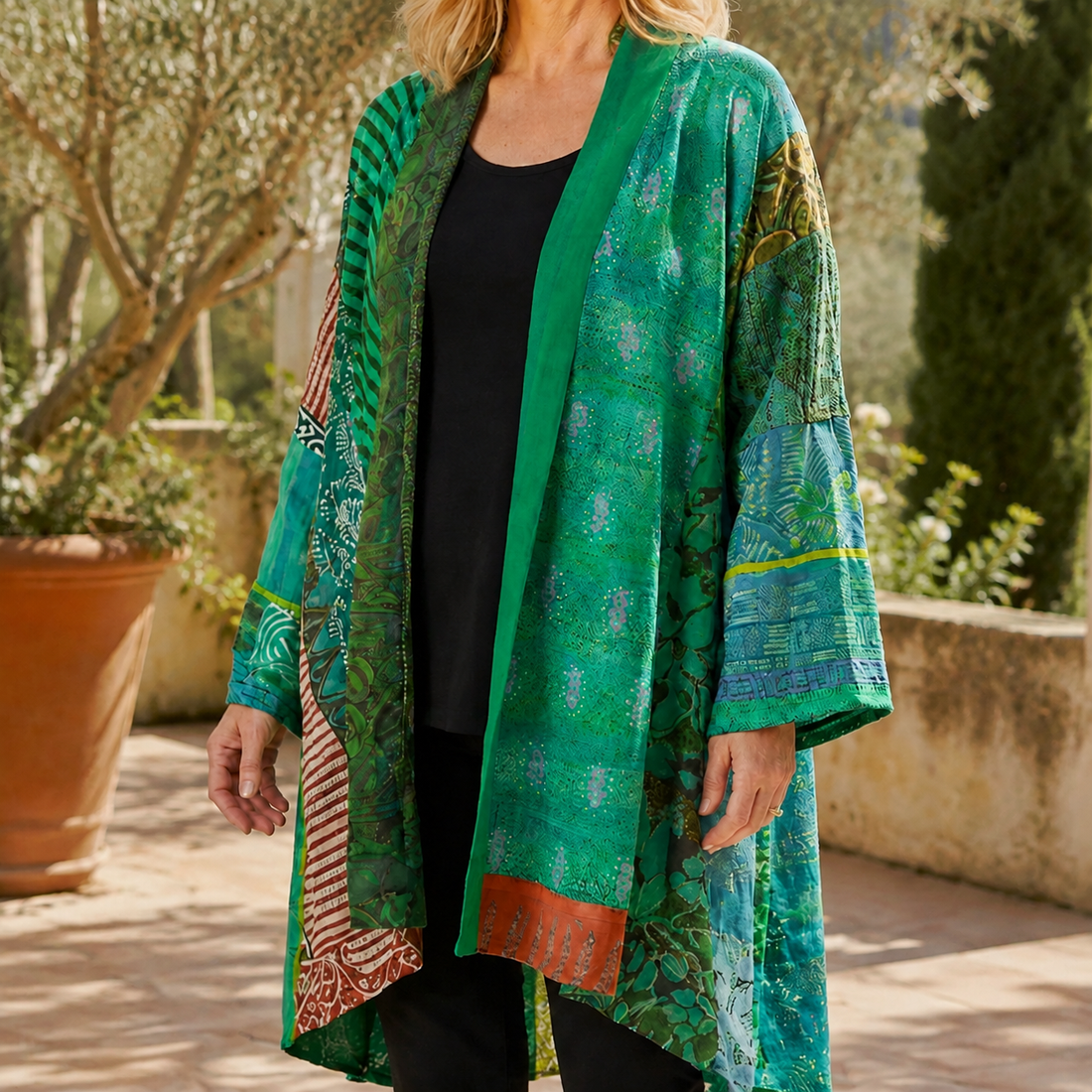 Celine-Sage Patchwork Cardigan - Green