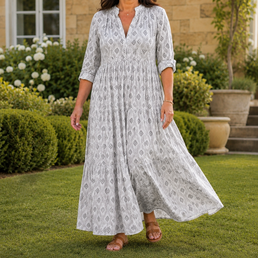 Honora Tiered Maxi Dress - Gray