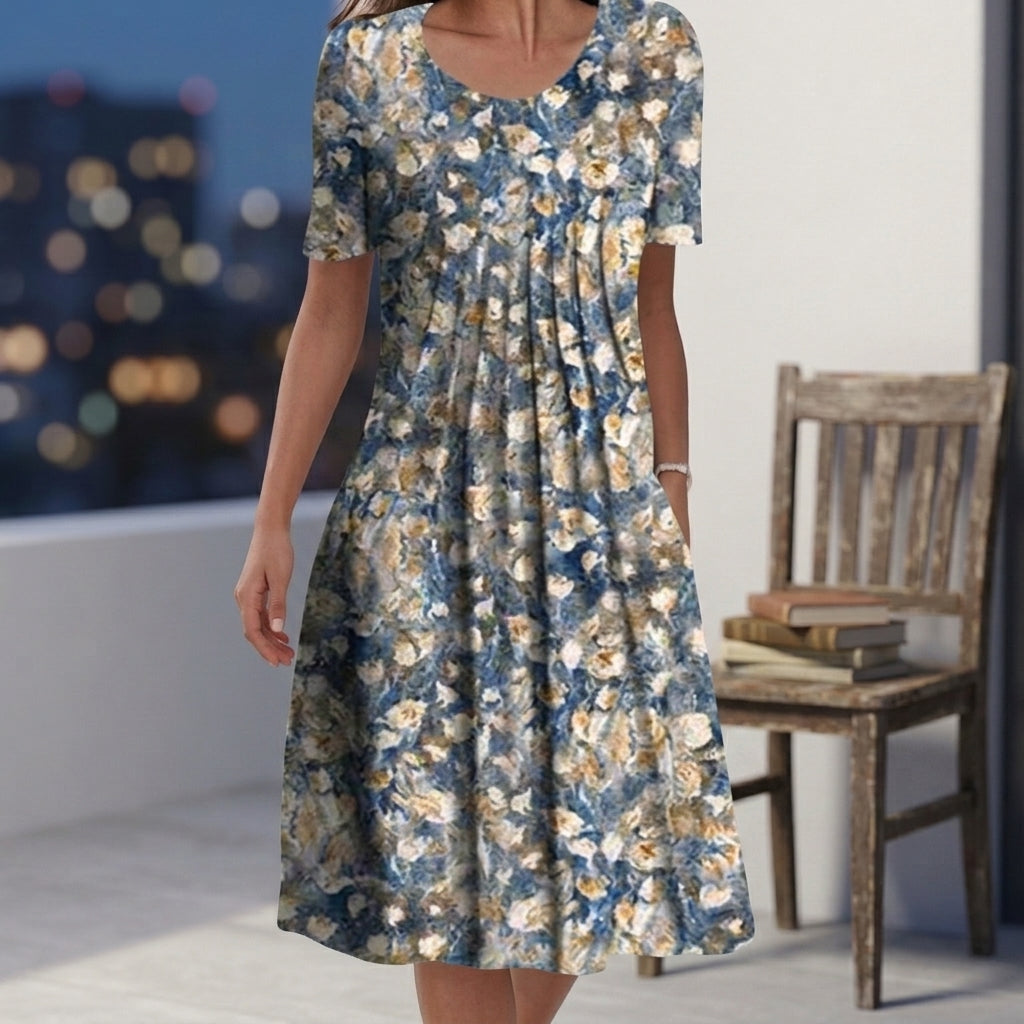 Celeste Gathered Dress - Blue