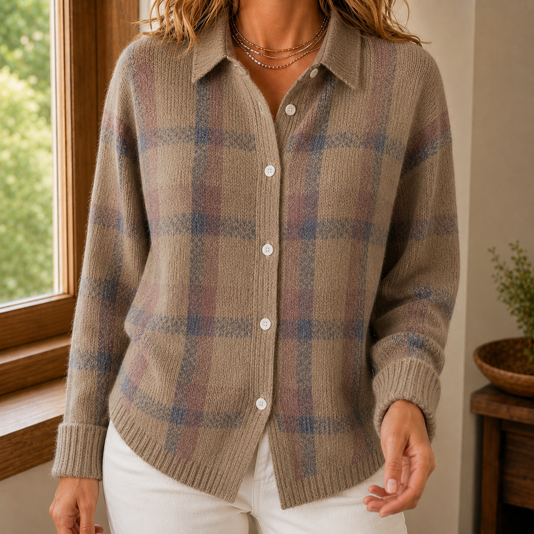 Sabina Plaid Sweater - Brown