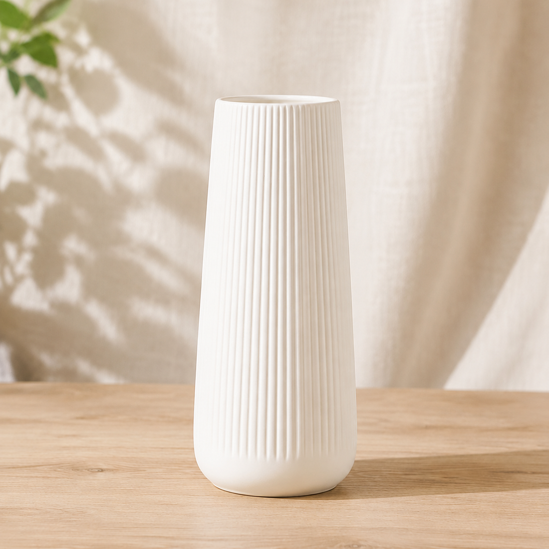 Amberley Ribbed Ceramic Vase - Frosted White