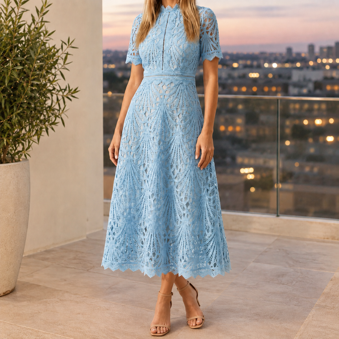 Yara-Louise Lace Midi Dress - Light Blue