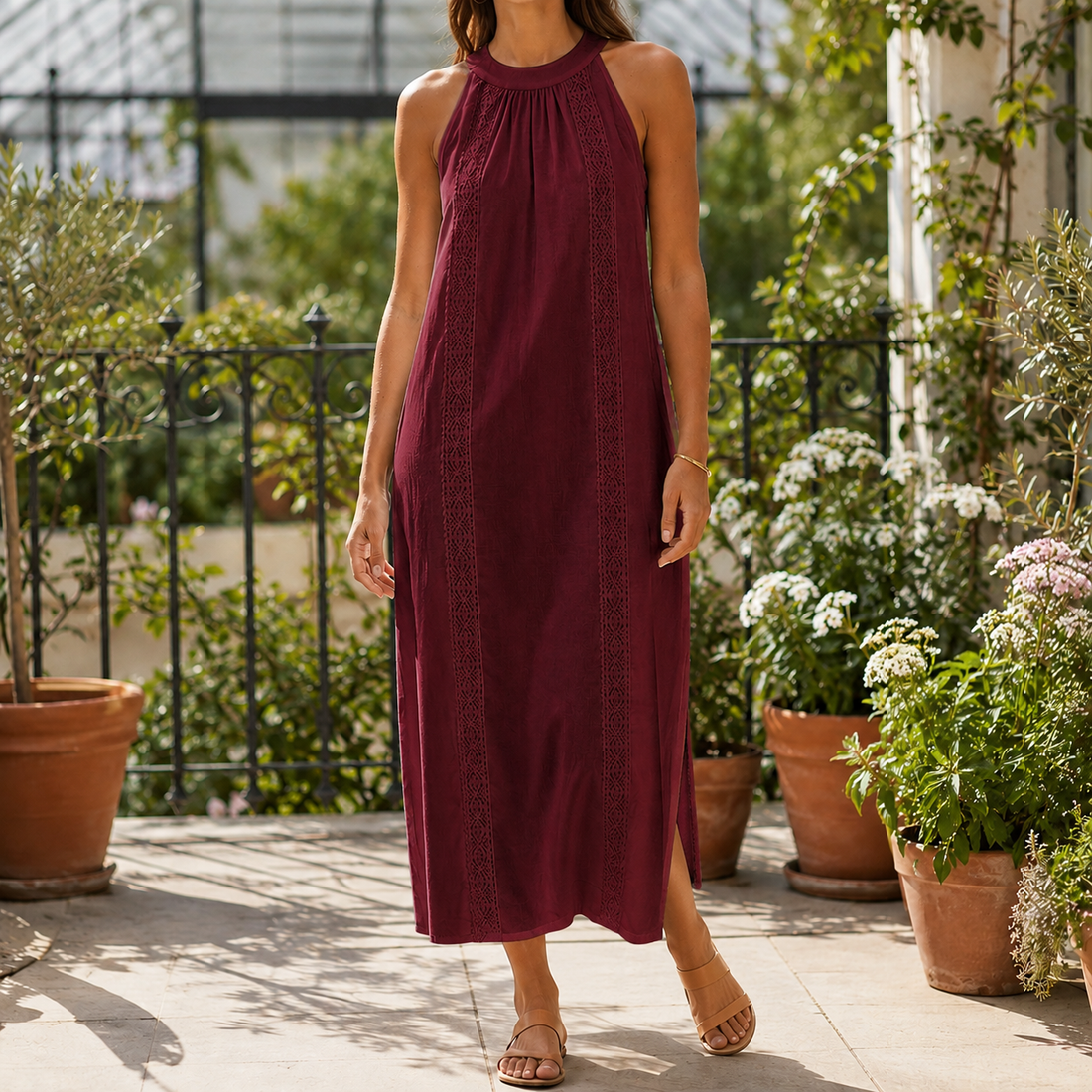 Priscilla Lace Midi Dress - Burgundy