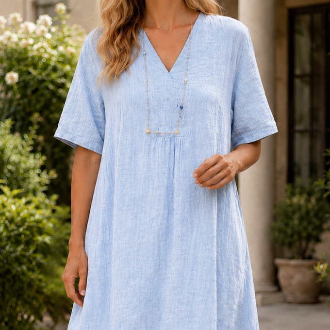 Anouk-Kate Crinkle Midi Dress - Blue