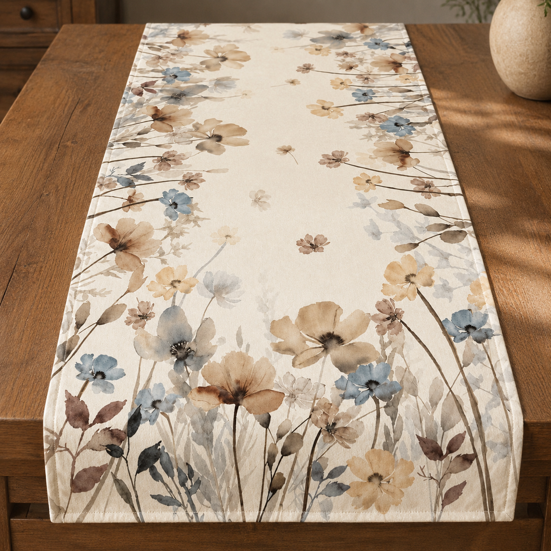 Taormina Botanical Table Runner - Muted Taupe Floral