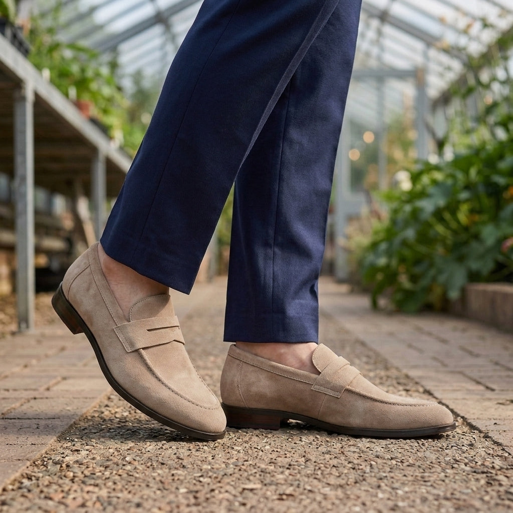 Dario Suede Penny Loafers - Beige