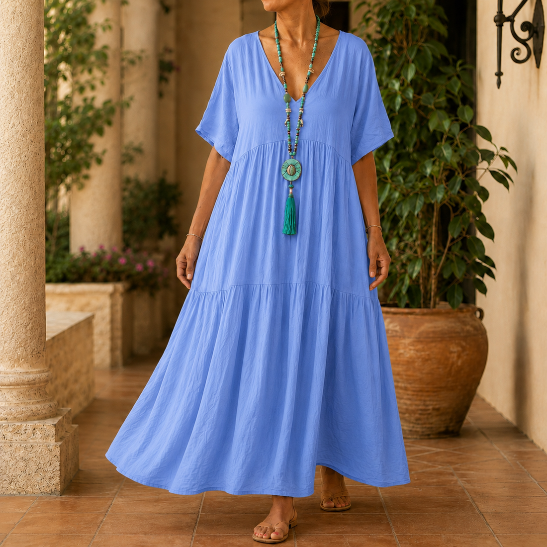 Tatiana Tiered Maxi Dress - Light Blue